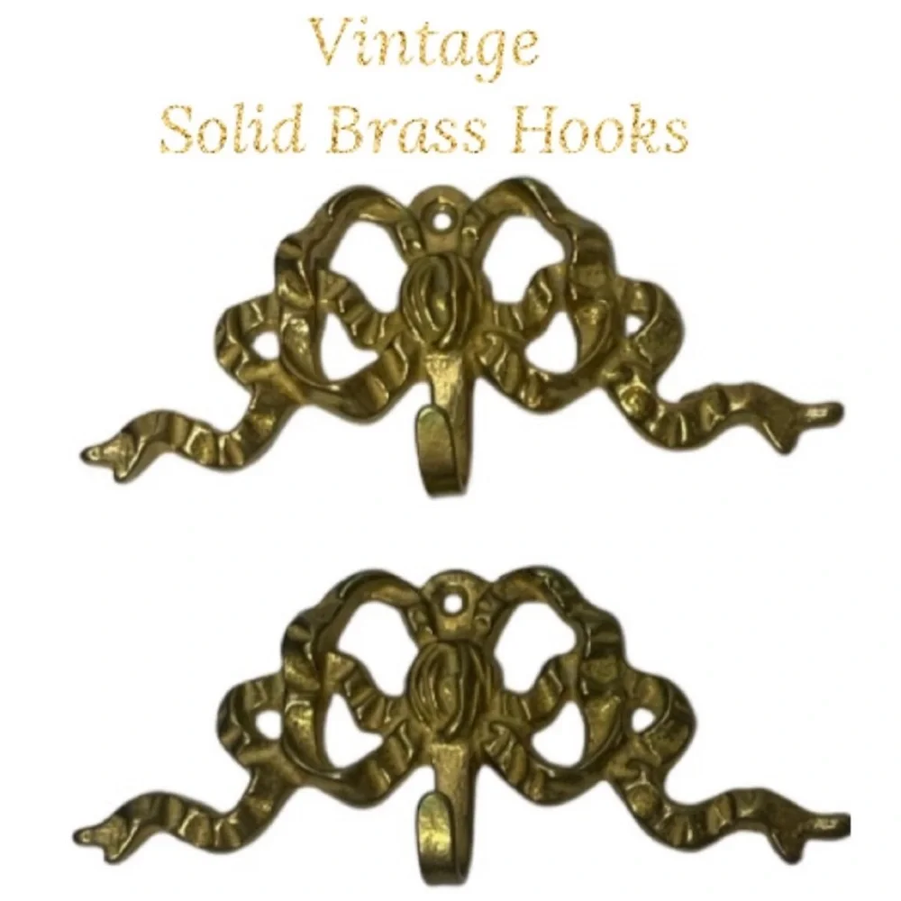 Vintage Brass Hooks Ornate Gold Bow Brass Hardware Grand Millennial Regencycore